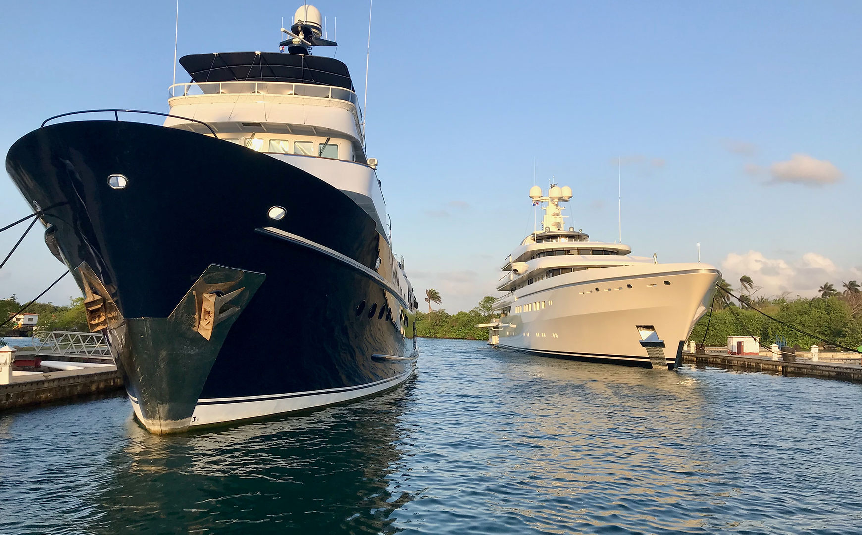 Two superyachts moored in Shelter Bay Marina, Panama